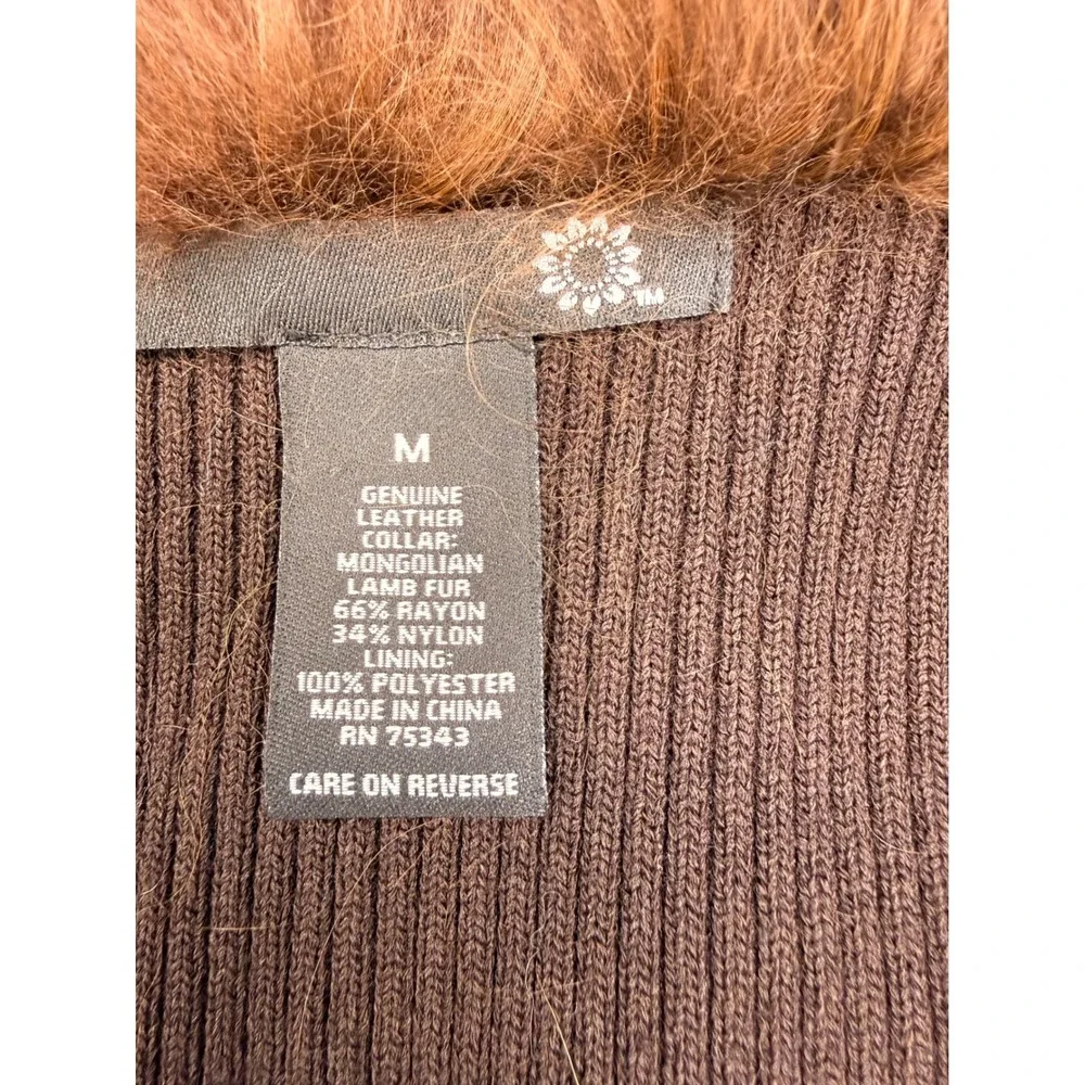 VTG Y2K Genuine Suede Leather Jacket Mongolian Lamb Fur Collar Rib Knit Brown M